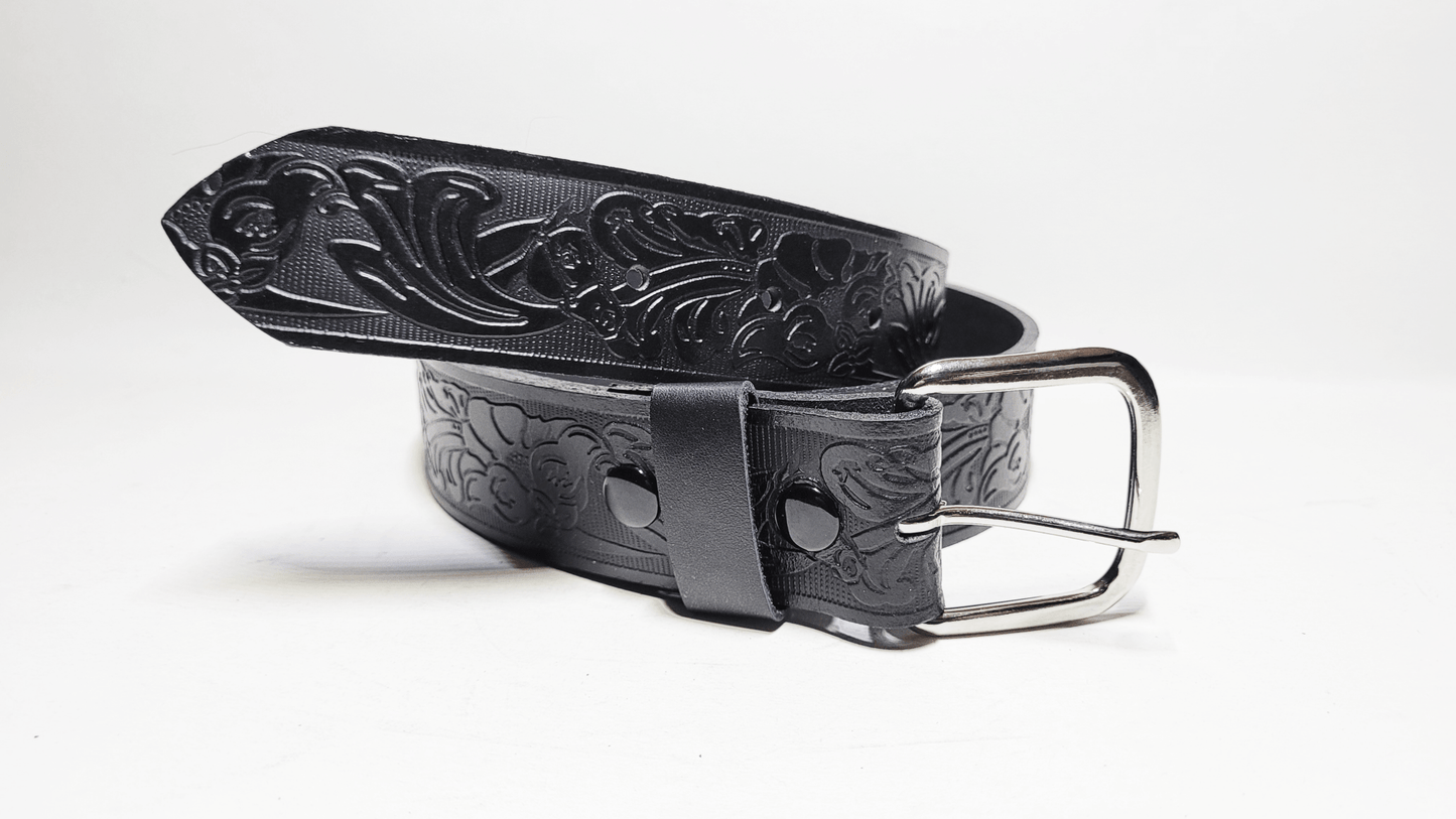 Handmade Embossed Buffalo Leather Belt - Buffalo Artisanal - C-252black