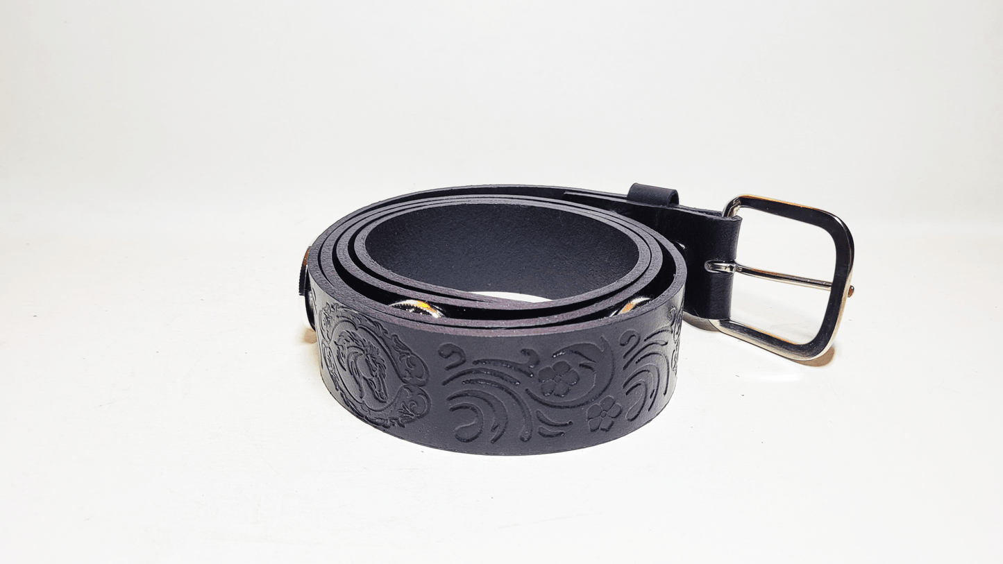 Handmade Embossed Buffalo Leather Belt - Buffalo Artisanal - C-193
