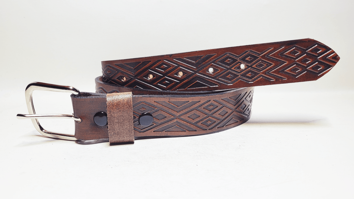 Handmade Embossed Buffalo Leather Belt - Buffalo Artisanal - C-255
