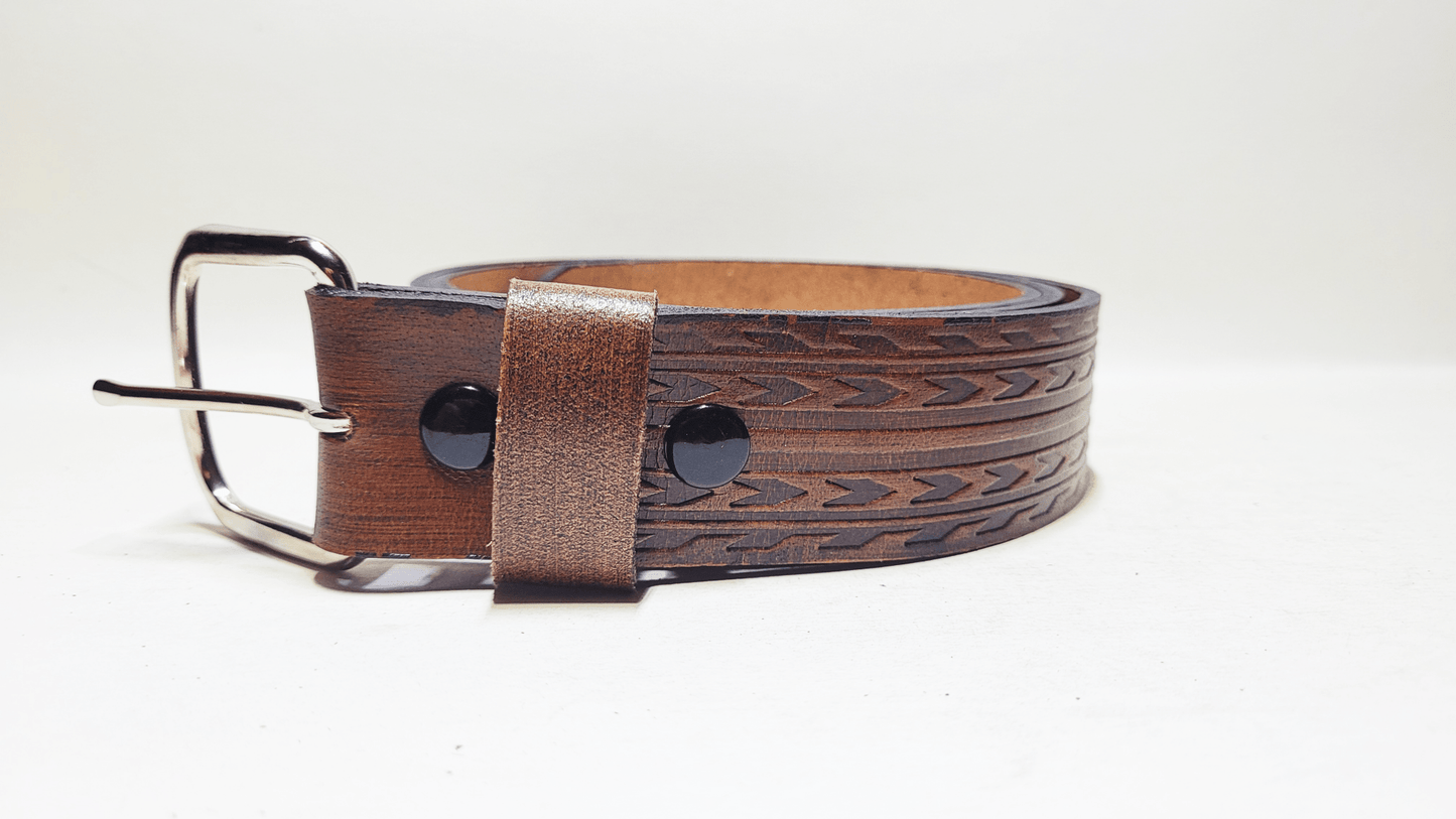 Handmade Embossed Buffalo Leather Belt - Buffalo Artisanal - C-258