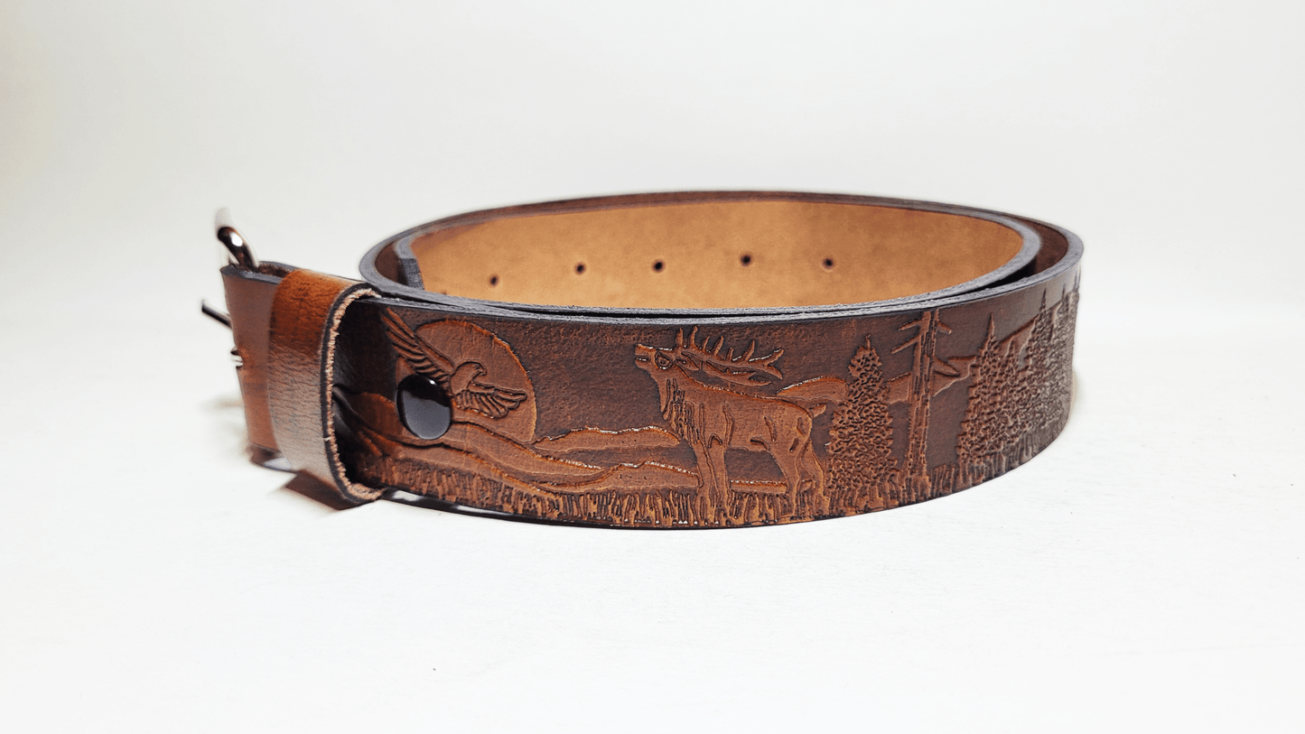 Handmade Embossed Buffalo Leather Belt - Buffalo Artisanal - C-101