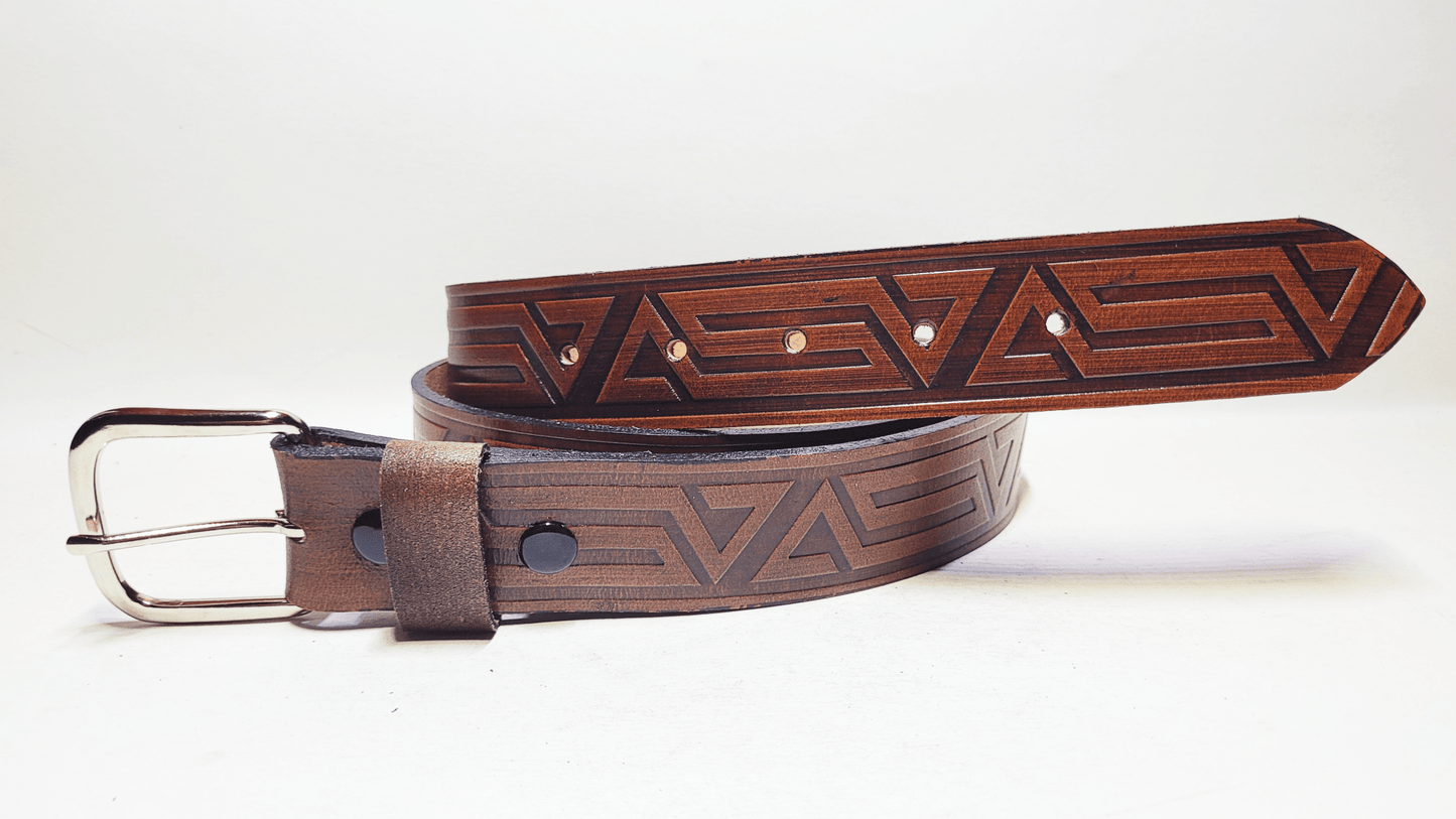 Handmade Embossed Buffalo Leather Belt - Buffalo Artisanal - C-262