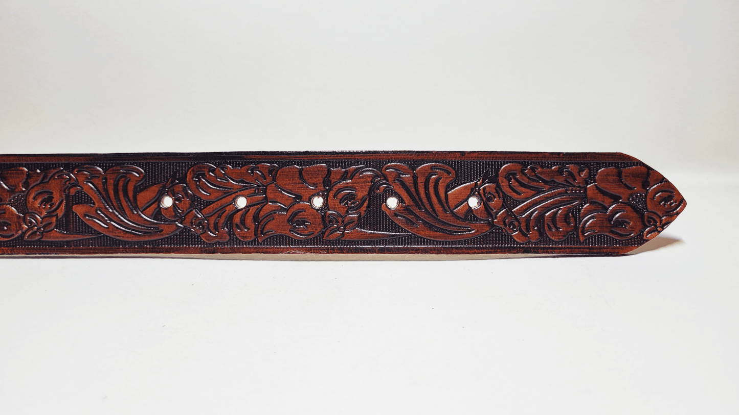 Handmade Embossed Buffalo Leather Belt - Buffalo Artisanal - C-252black