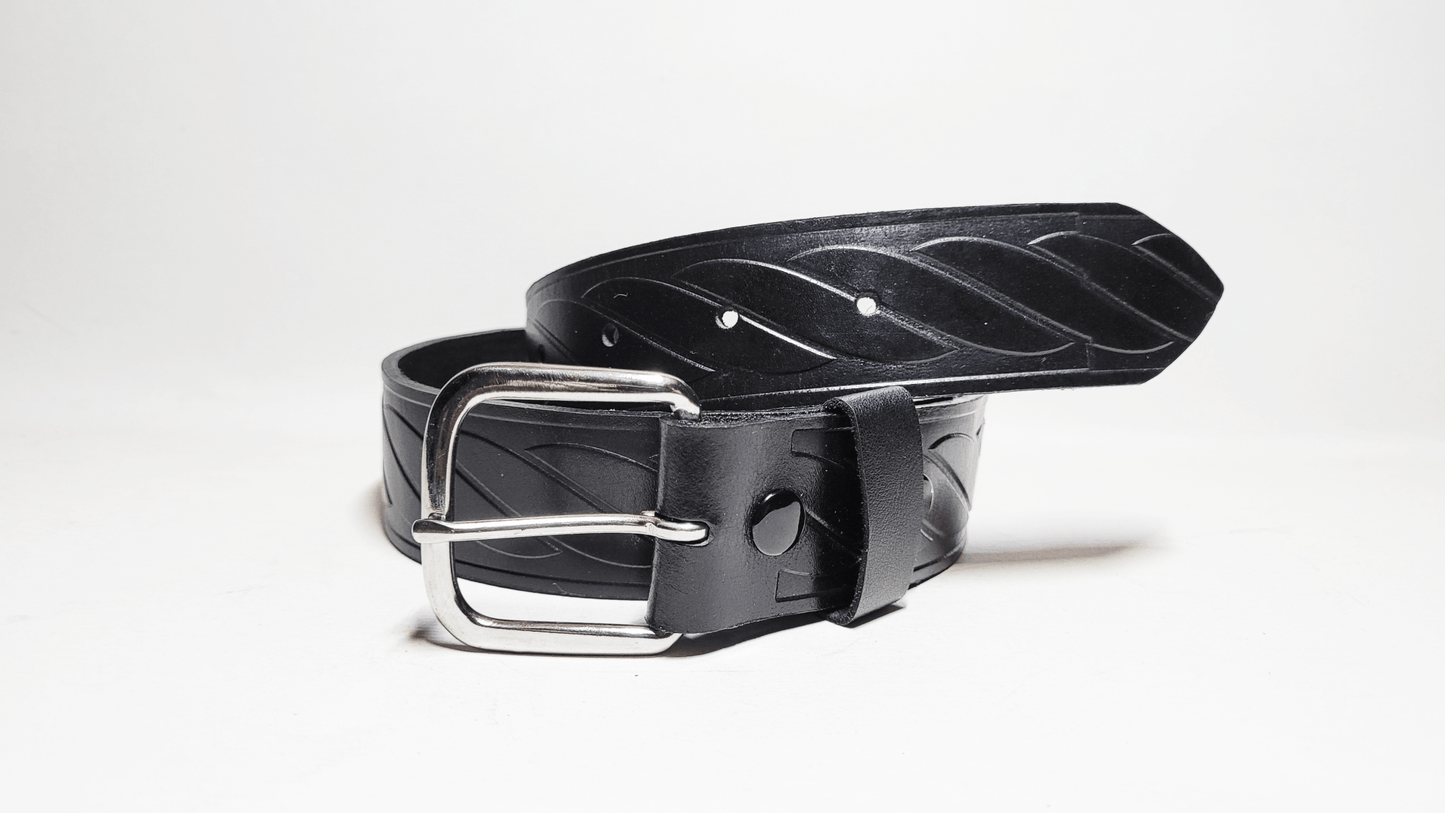 Handmade Embossed Buffalo Leather Belt - Buffalo Artisanal - C-247black