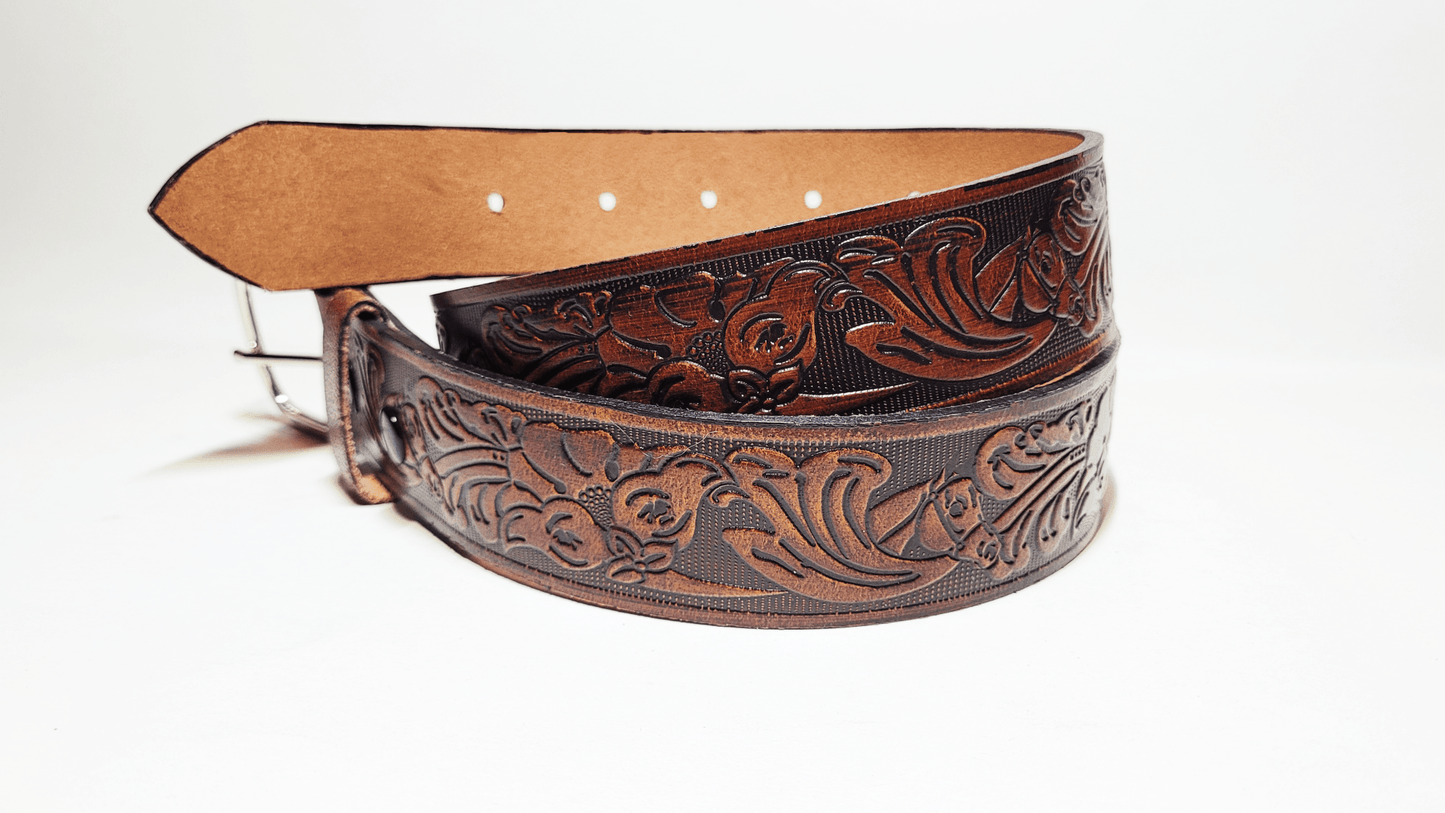 Handmade Embossed Buffalo Leather Belt - Buffalo Artisanal - C-252black