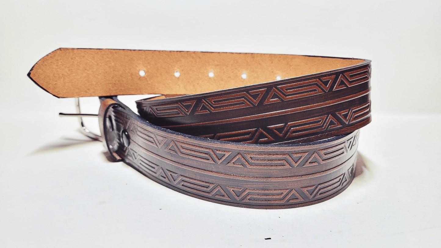 Handmade Embossed Buffalo Leather Belt - Buffalo Artisanal - C-263