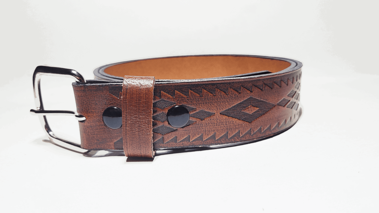 Handmade Embossed Buffalo Leather Belt - Buffalo Artisanal - C-234