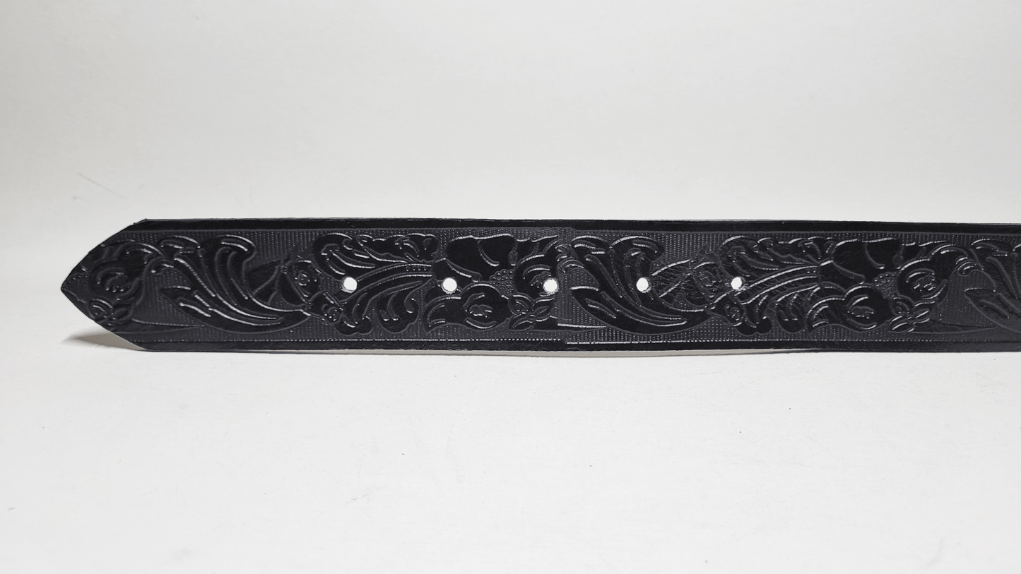 Handmade Embossed Buffalo Leather Belt - Buffalo Artisanal - C-252black
