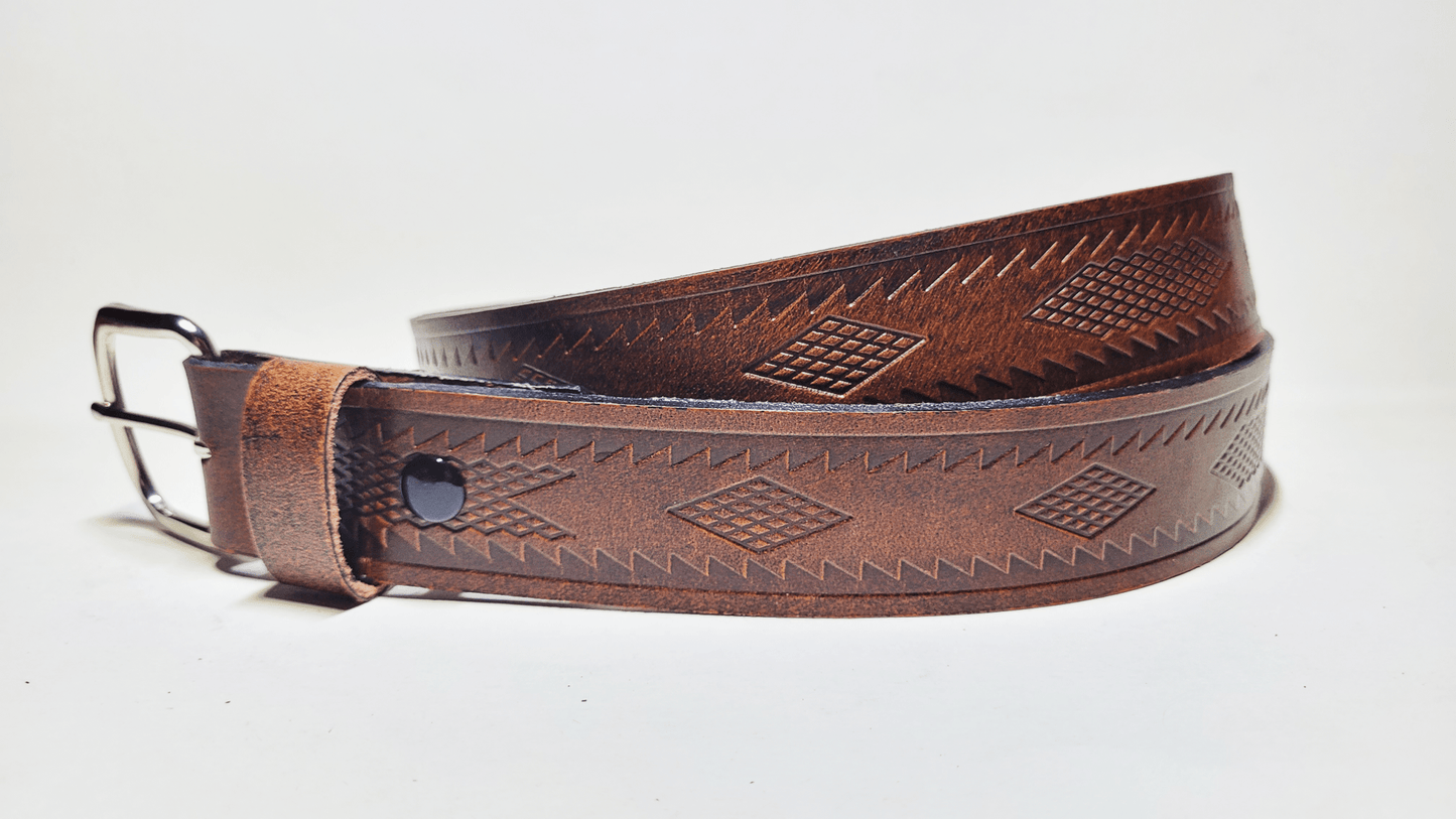 Handmade Embossed Buffalo Leather Belt - Buffalo Artisanal - C-154