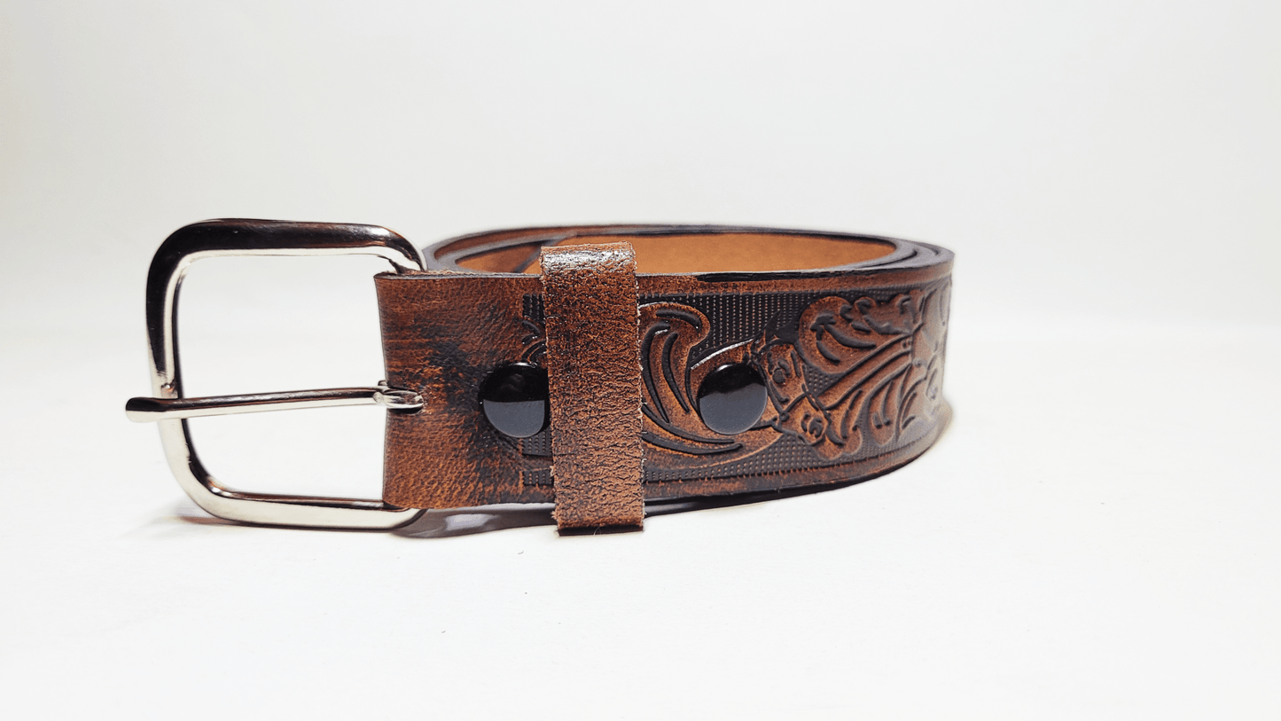 Handmade Embossed Buffalo Leather Belt - Buffalo Artisanal - C-252black