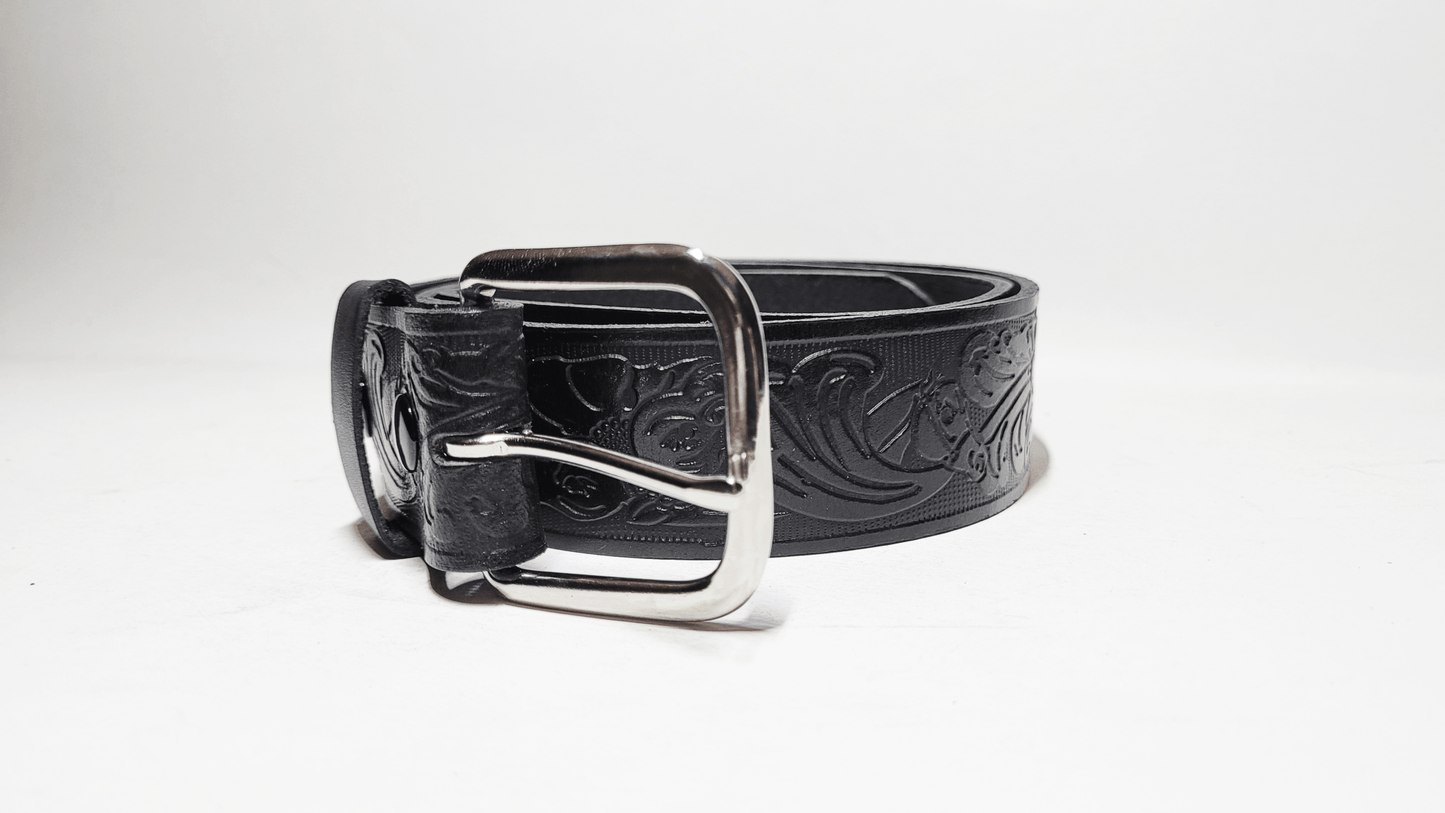 Handmade Embossed Buffalo Leather Belt - Buffalo Artisanal - C-252black
