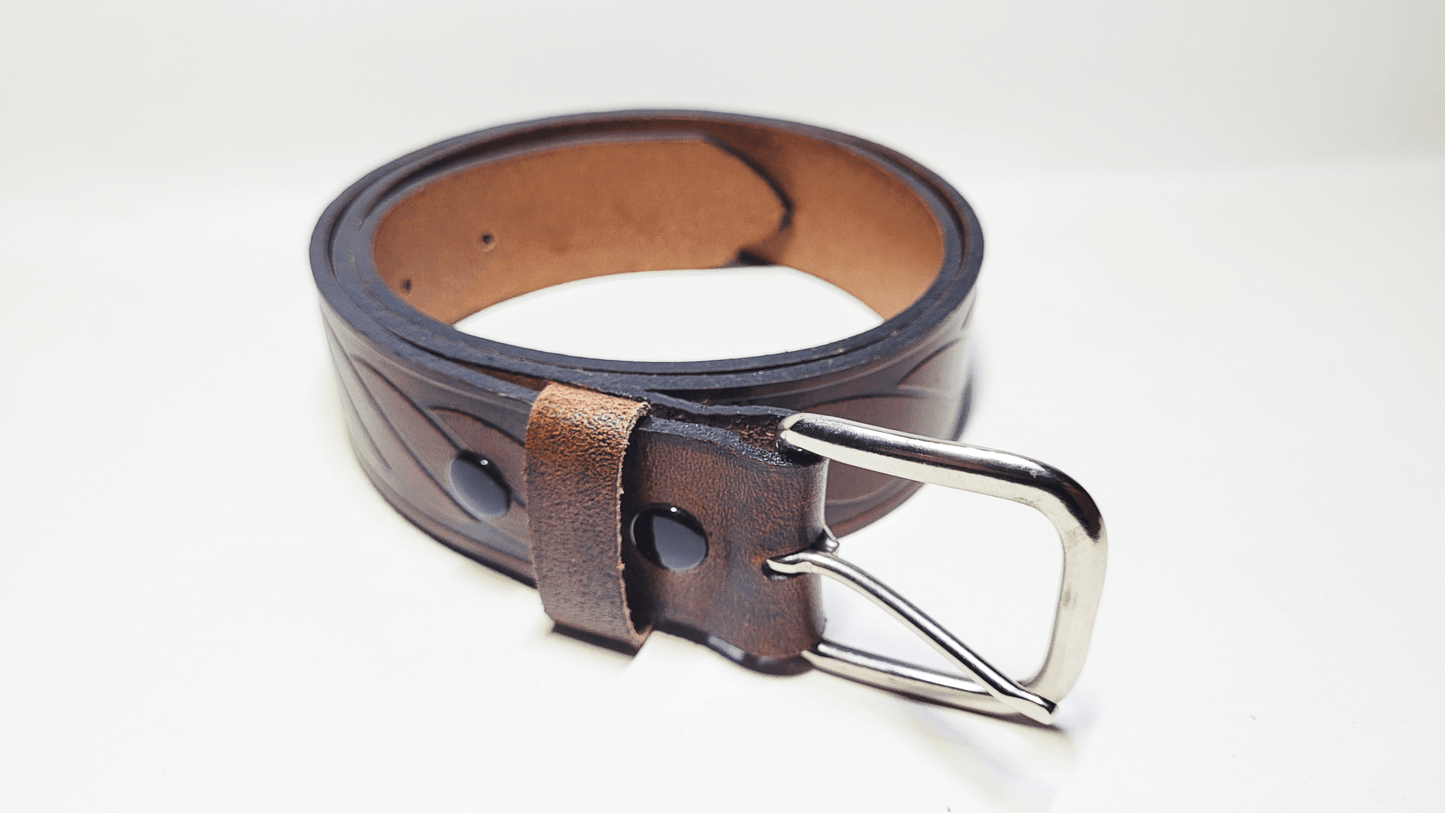 Handmade Embossed Buffalo Leather Belt - Buffalo Artisanal - C-247black