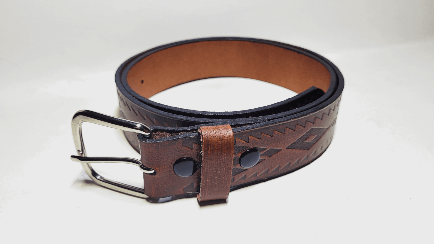 Handmade Embossed Buffalo Leather Belt - Buffalo Artisanal - C-234