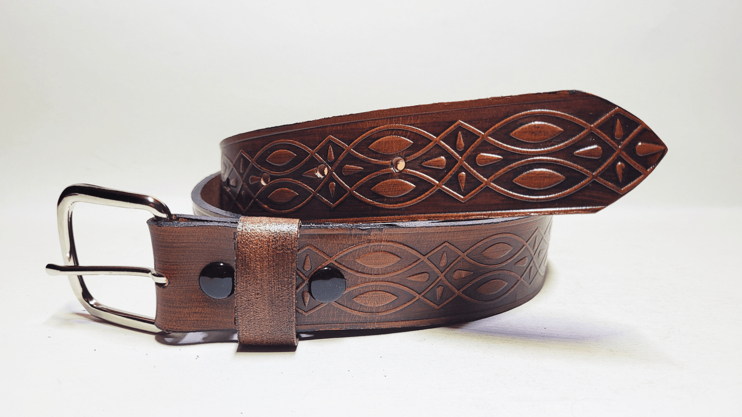 Handmade Embossed Buffalo Leather Belt - Buffalo Artisanal - C-264