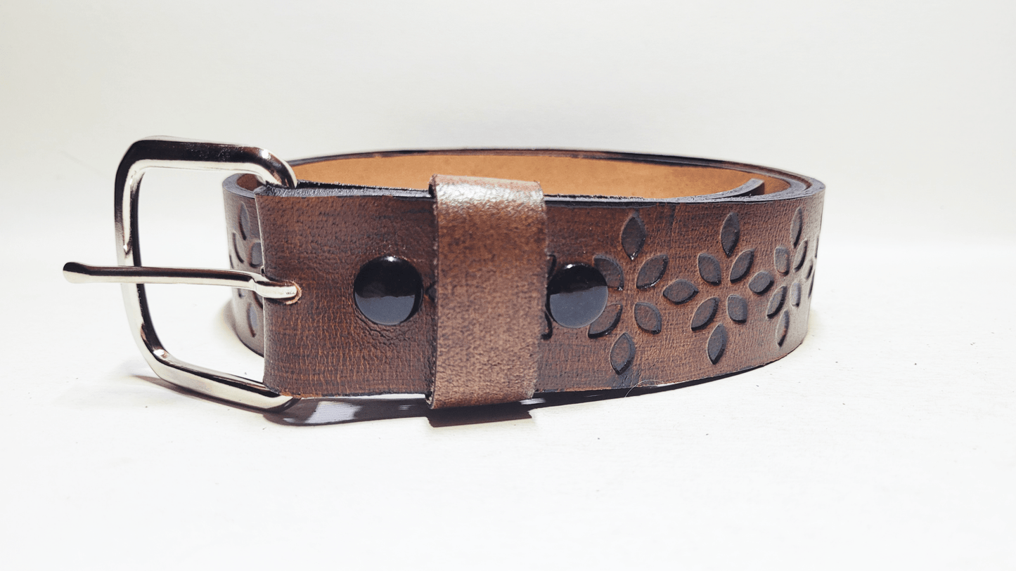 Handmade Embossed Buffalo Leather Belt - Buffalo Artisanal - C-261