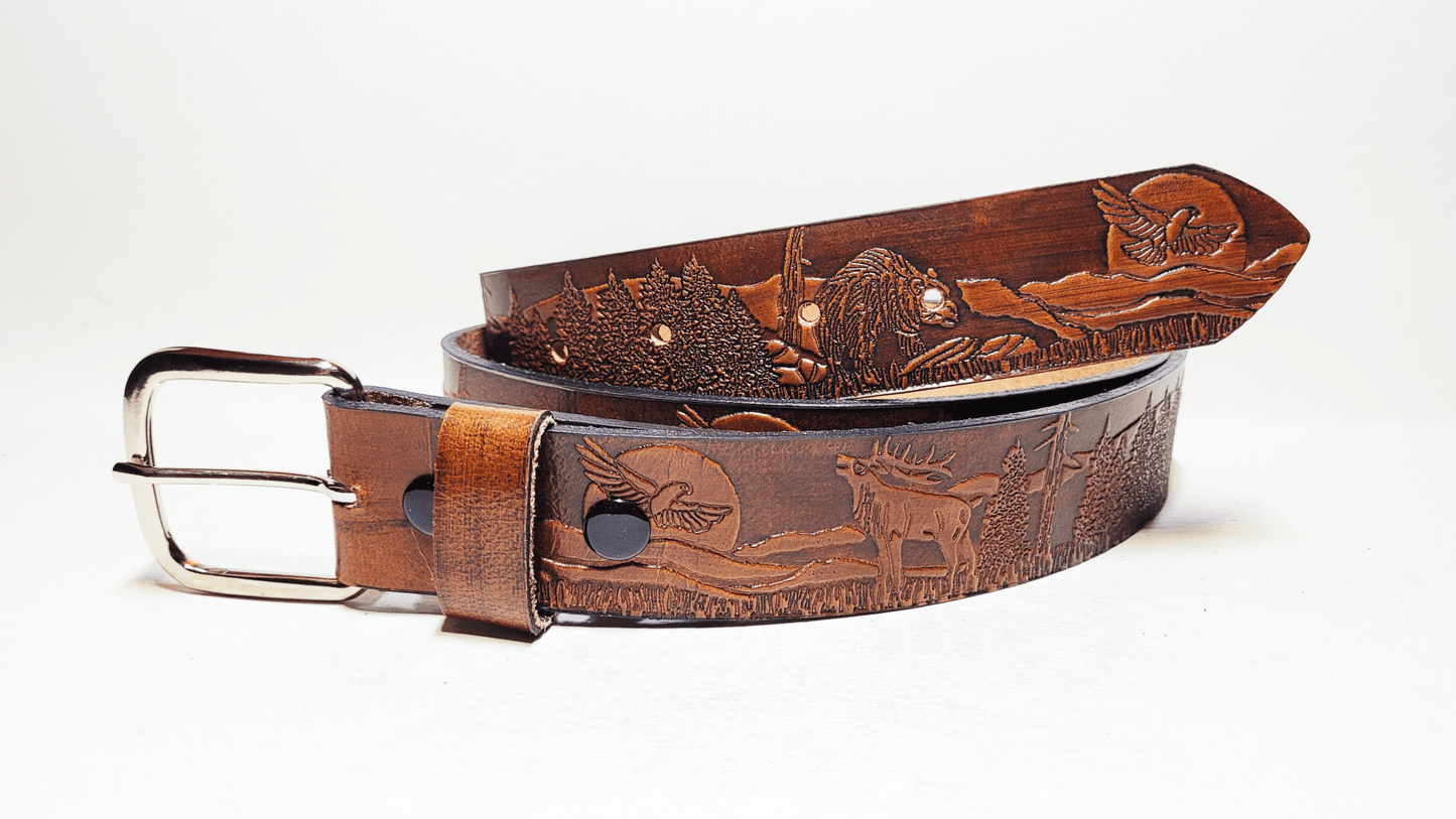 Handmade Embossed Buffalo Leather Belt - Buffalo Artisanal - C-101