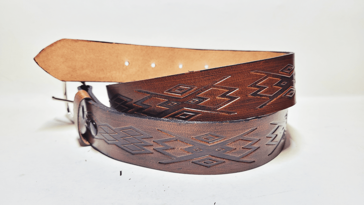 Handmade Embossed Buffalo Leather Belt - Buffalo Artisanal - C-260