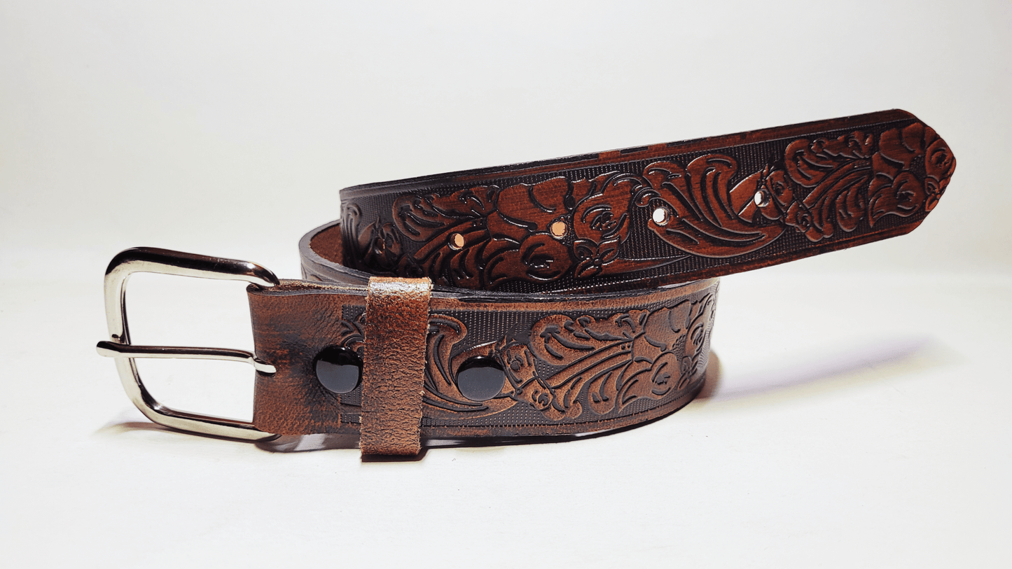 Handmade Embossed Buffalo Leather Belt - Buffalo Artisanal - C-252