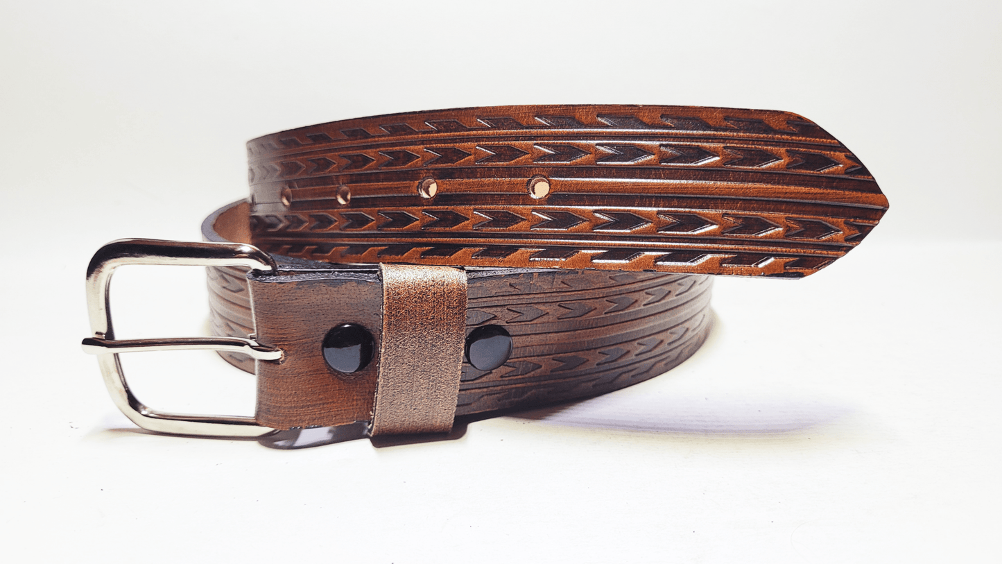 Handmade Embossed Buffalo Leather Belt - Buffalo Artisanal - C-258