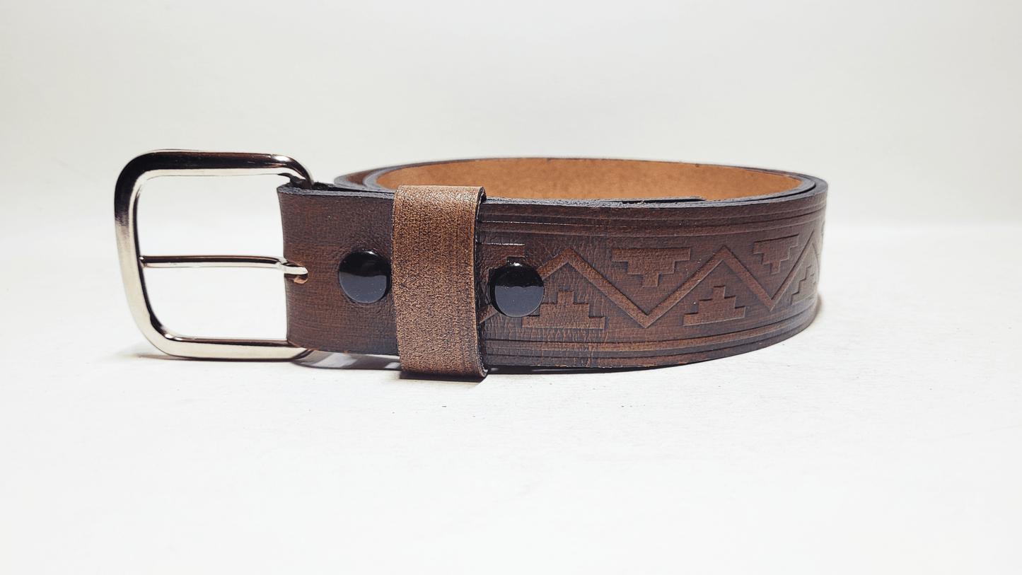 Handmade Embossed Buffalo Leather Belt - Buffalo Artisanal - C-256