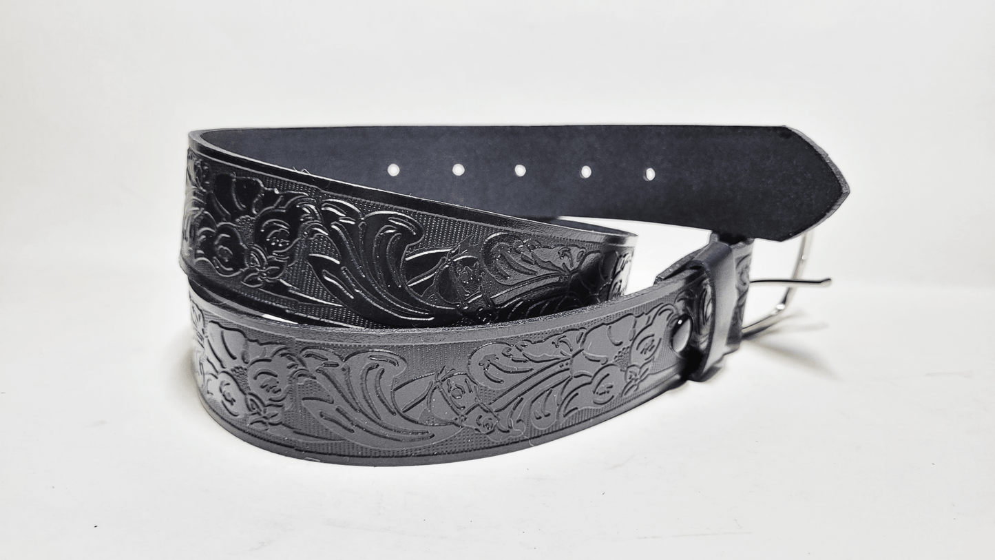 Handmade Embossed Buffalo Leather Belt - Buffalo Artisanal - C-252black