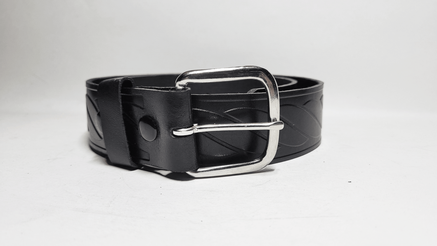 Handmade Embossed Buffalo Leather Belt - Buffalo Artisanal - C-247black