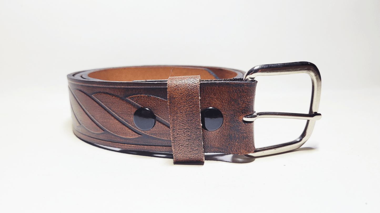 Handmade Embossed Buffalo Leather Belt - Buffalo Artisanal - C-247black