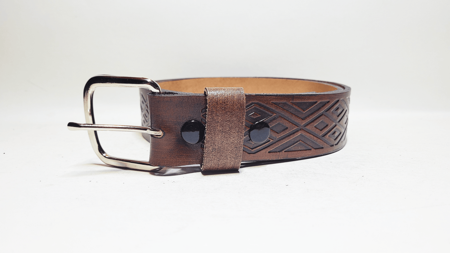 Handmade Embossed Buffalo Leather Belt - Buffalo Artisanal - C-255