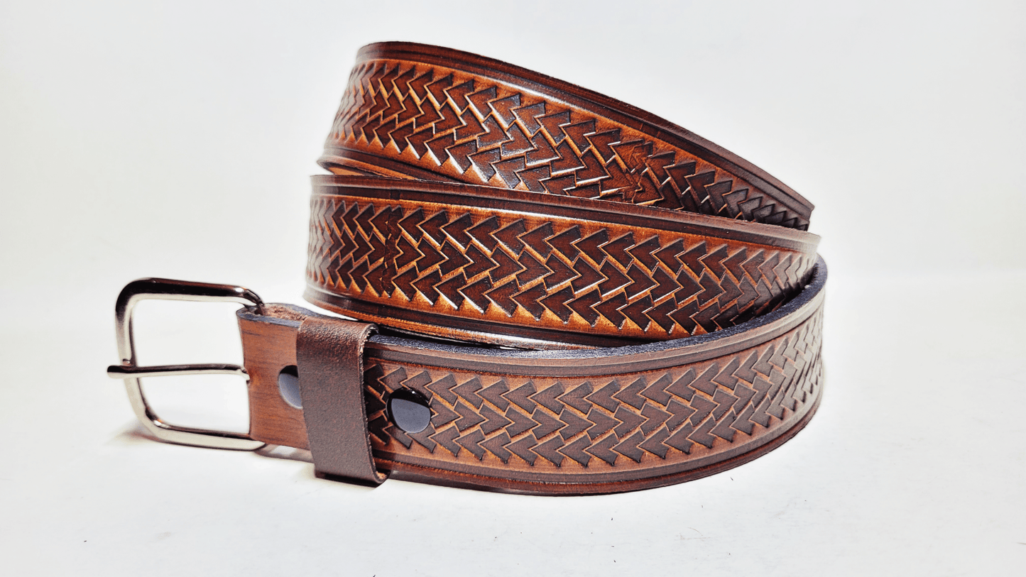 Handmade Embossed Buffalo Leather Belt - Buffalo Artisanal - C-253
