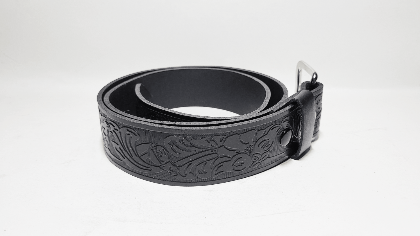 Handmade Embossed Buffalo Leather Belt - Buffalo Artisanal - C-252black