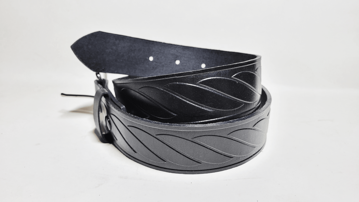 Handmade Embossed Buffalo Leather Belt - Buffalo Artisanal - C-247black
