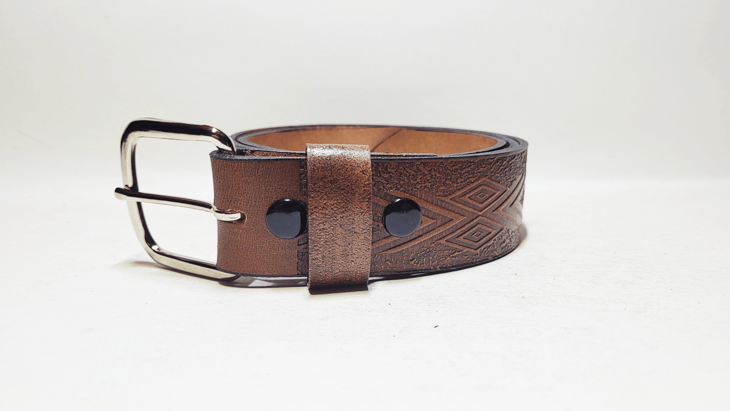 Handmade Embossed Buffalo Leather Belt - Buffalo Artisanal - C-259