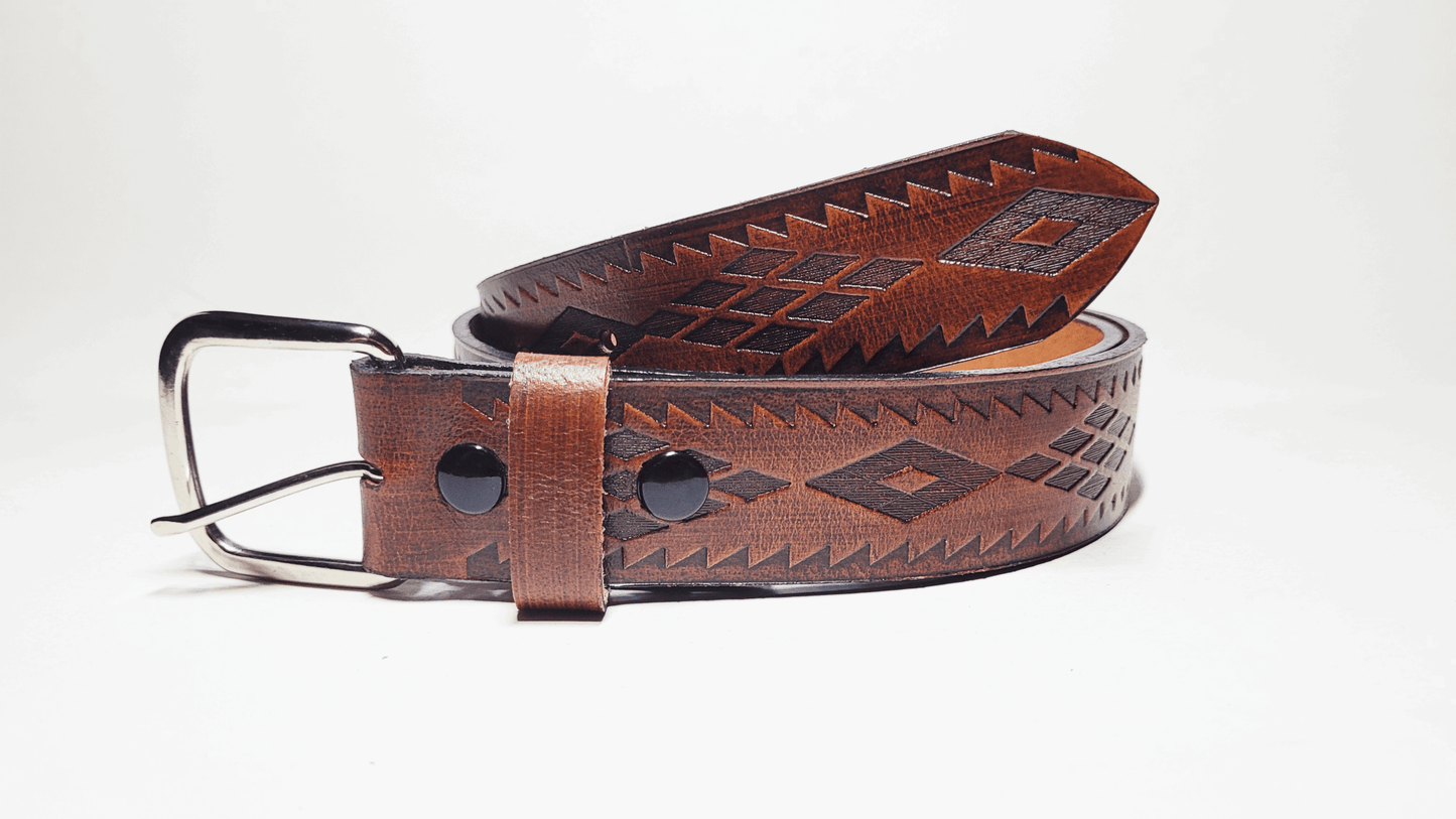 Handmade Embossed Buffalo Leather Belt - Buffalo Artisanal - C-234
