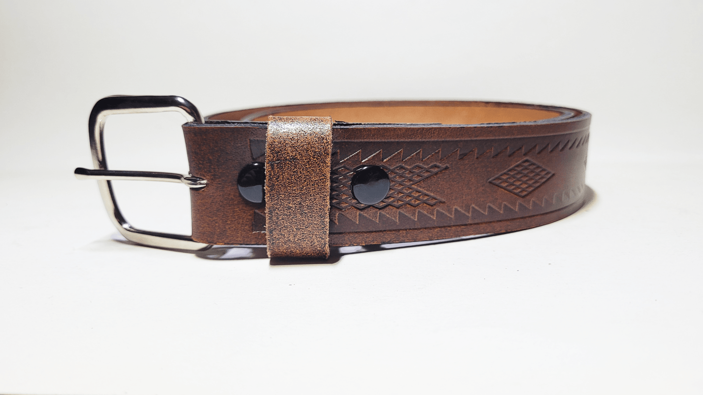 Handmade Embossed Buffalo Leather Belt - Buffalo Artisanal - C-154black
