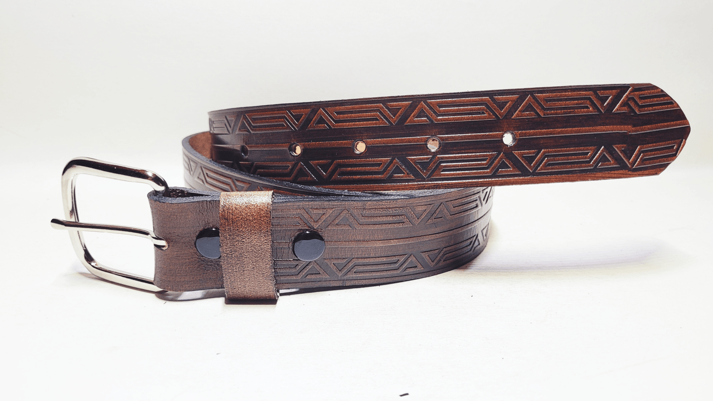 Handmade Embossed Buffalo Leather Belt - Buffalo Artisanal - C-263