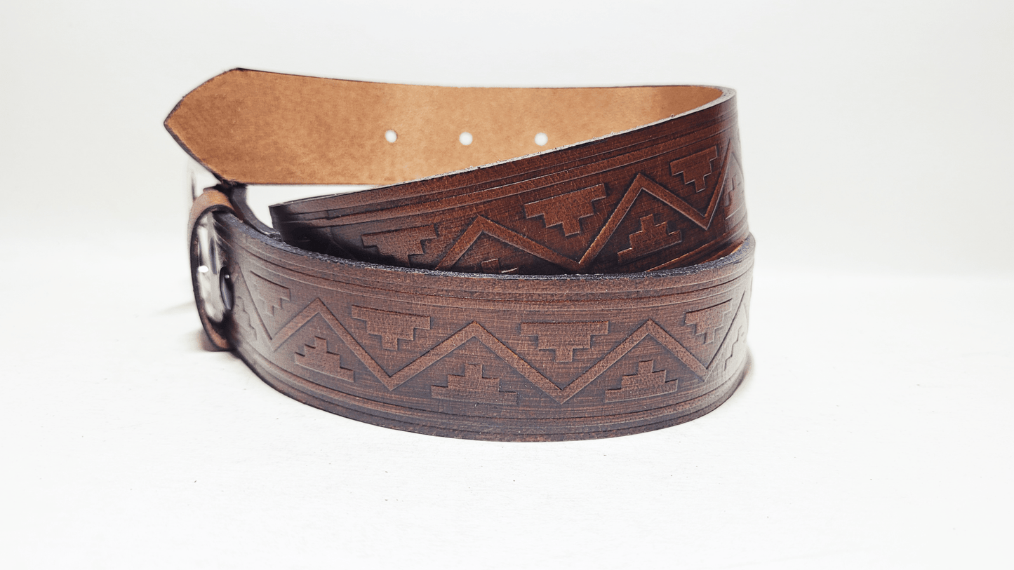 Handmade Embossed Buffalo Leather Belt - Buffalo Artisanal - C-256