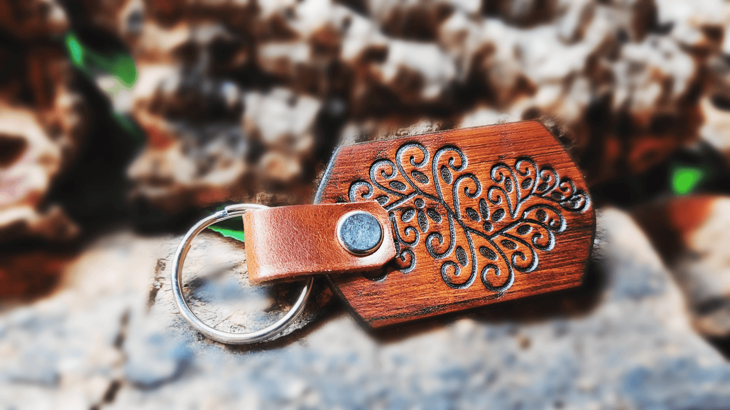 Handmade Embossed Leather Keychain - Buffalo Artisanal - PC-159