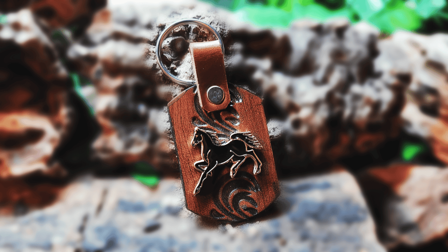 Handmade Embossed Leather Keychain - Buffalo Artisanal - PC-192C