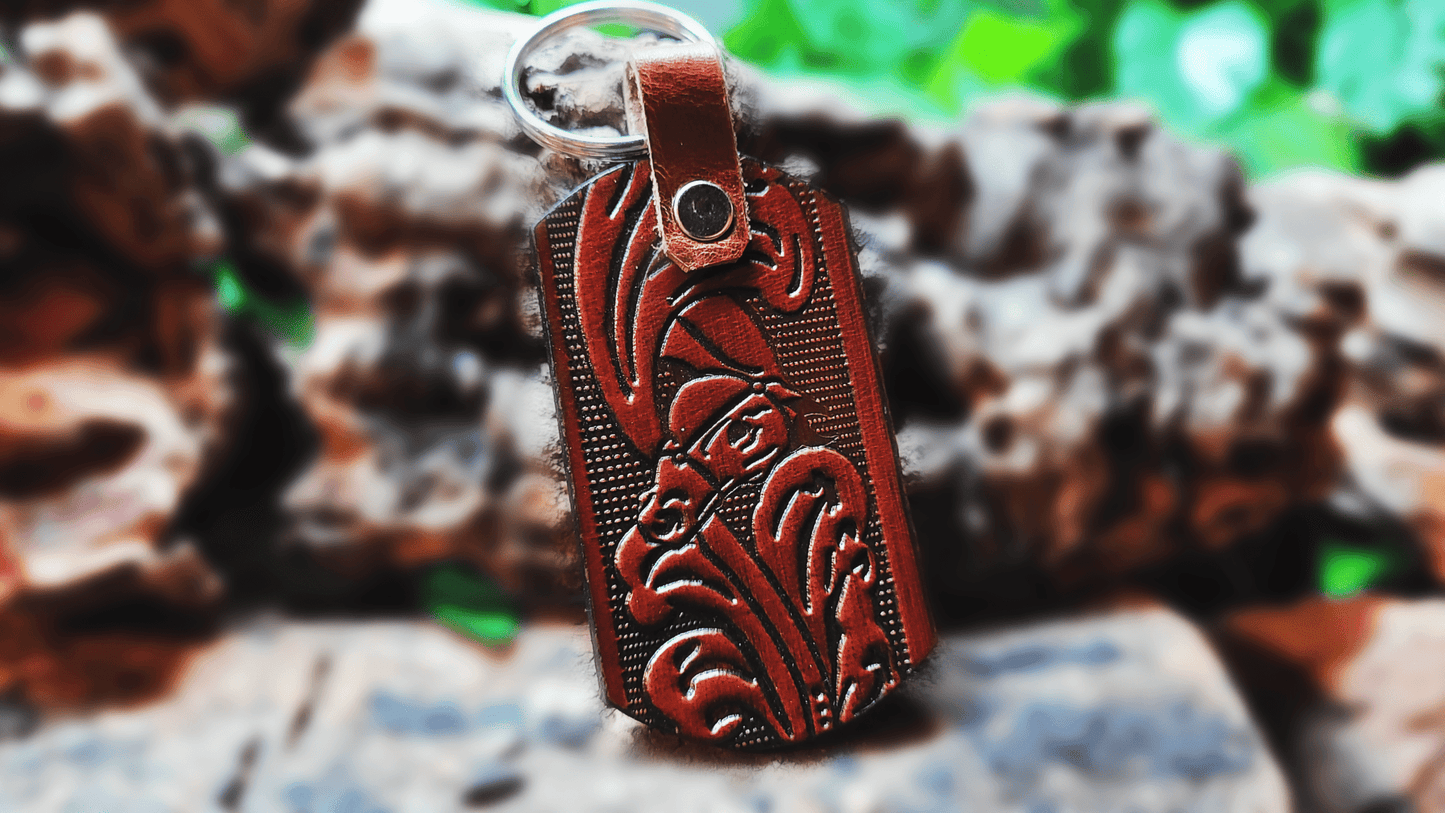Handmade Embossed Leather Keychain - Buffalo Artisanal - PC-252