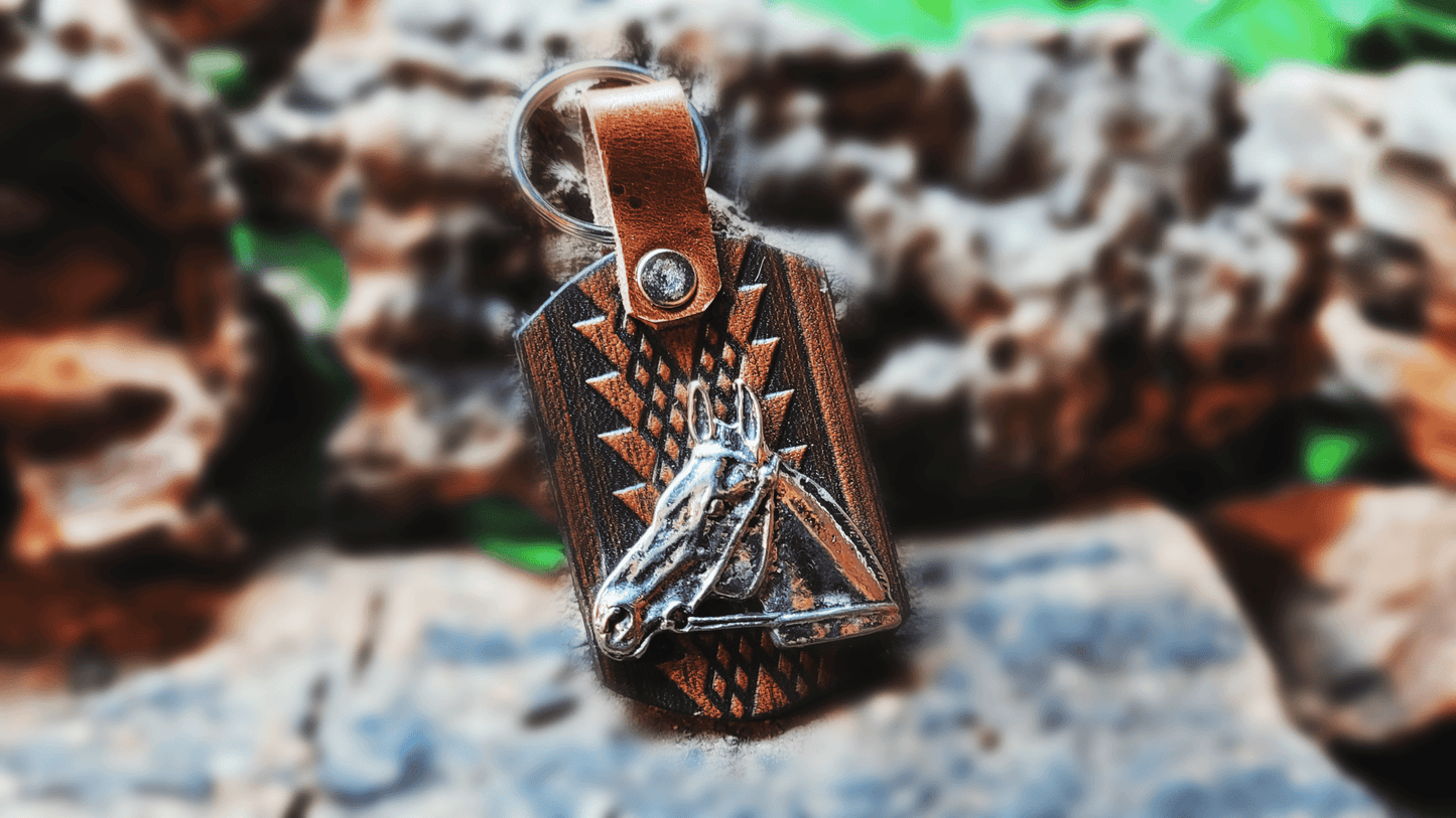 Handmade Embossed Leather Keychain - Buffalo Artisanal - PC-154