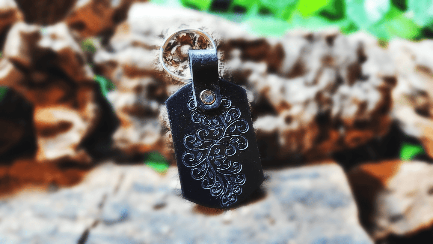 Handmade Embossed Leather Keychain - Buffalo Artisanal - PC-159N