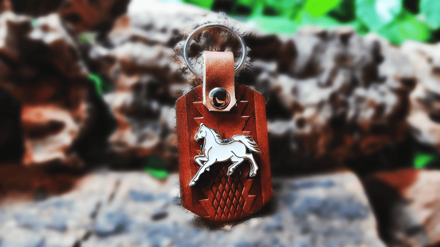 Handmade Embossed Leather Keychain - Buffalo Artisanal - PC-154BROWNCB