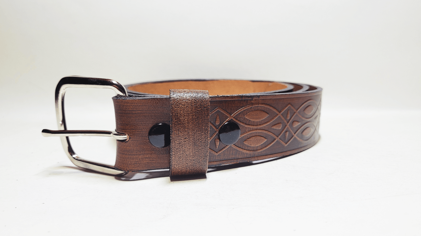 Handmade Embossed Buffalo Leather Belt - Buffalo Artisanal - C-264