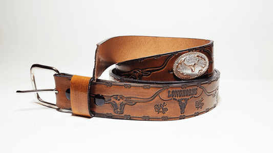 Handmade Embossed Buffalo Leather Belt - Buffalo Artisanal - C-183