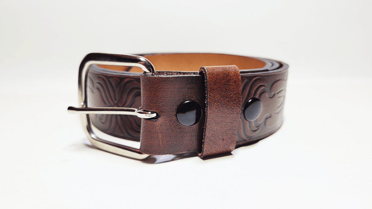 Handmade Embossed Buffalo Leather Belt - Buffalo Artisanal - C-246