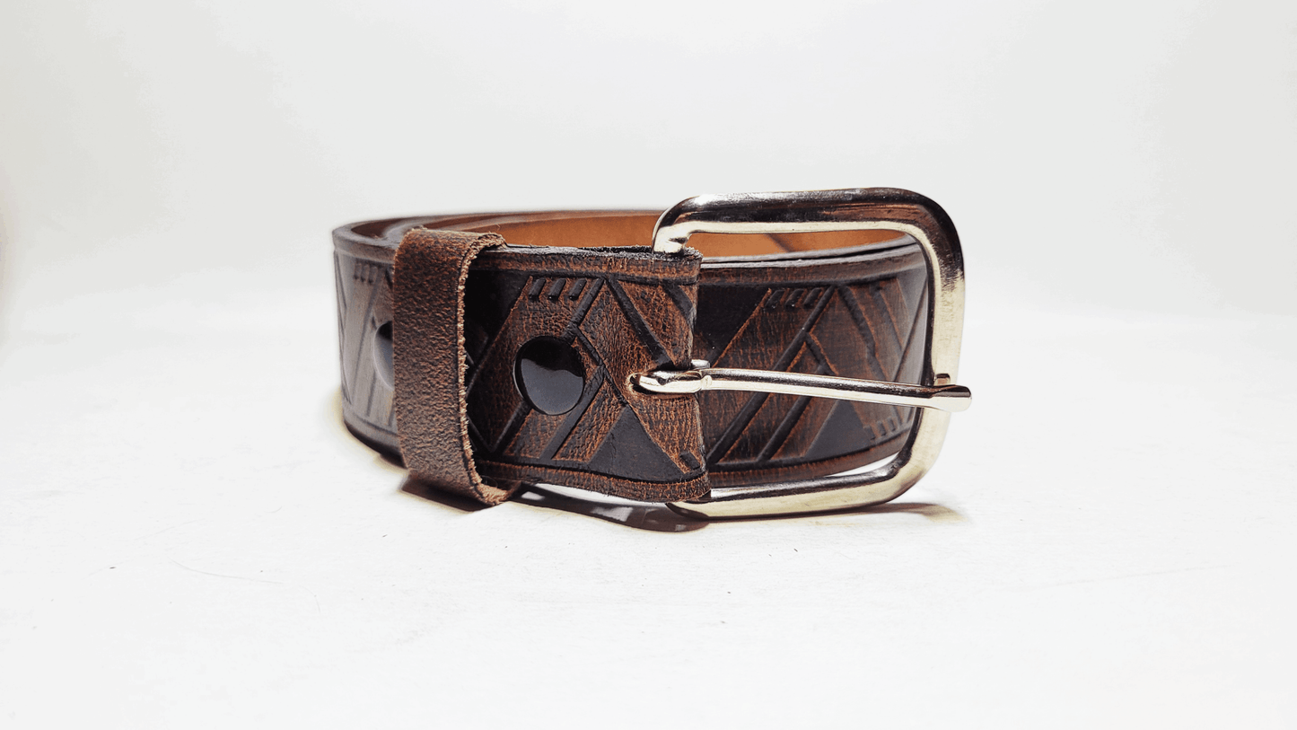 Handmade Embossed Buffalo Leather Belt - Buffalo Artisanal - C-243