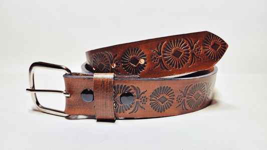 Handmade Embossed Buffalo Leather Belt - Buffalo Artisanal - C-244