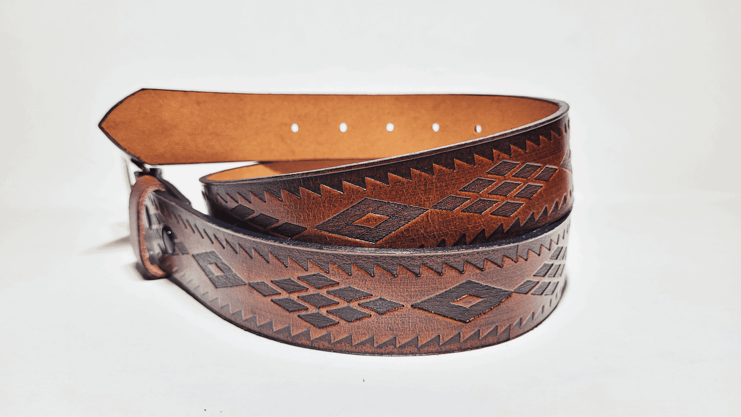 Handmade Embossed Buffalo Leather Belt - Buffalo Artisanal - C-234