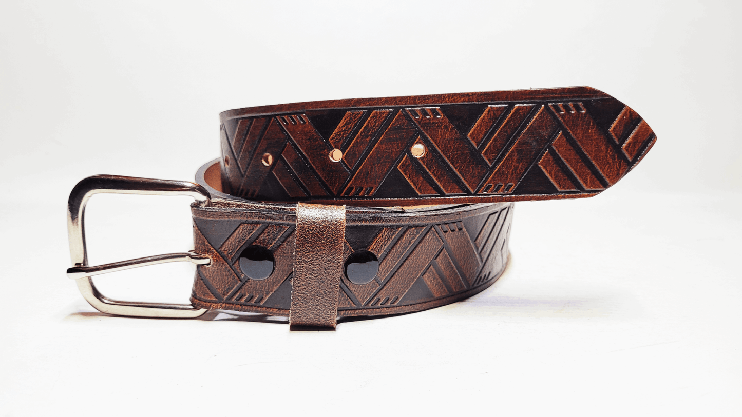 Handmade Embossed Buffalo Leather Belt - Buffalo Artisanal - C-243
