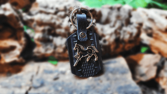 Handmade Embossed Leather Keychain - Buffalo Artisanal - PC-154C